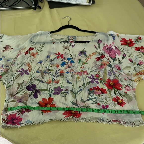 Johnny Was White and Cream 3/4 Sleeve Embellished Blouse - Picture 4 of 5